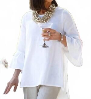 NEW CROWN LINEN bella linen blouse in white